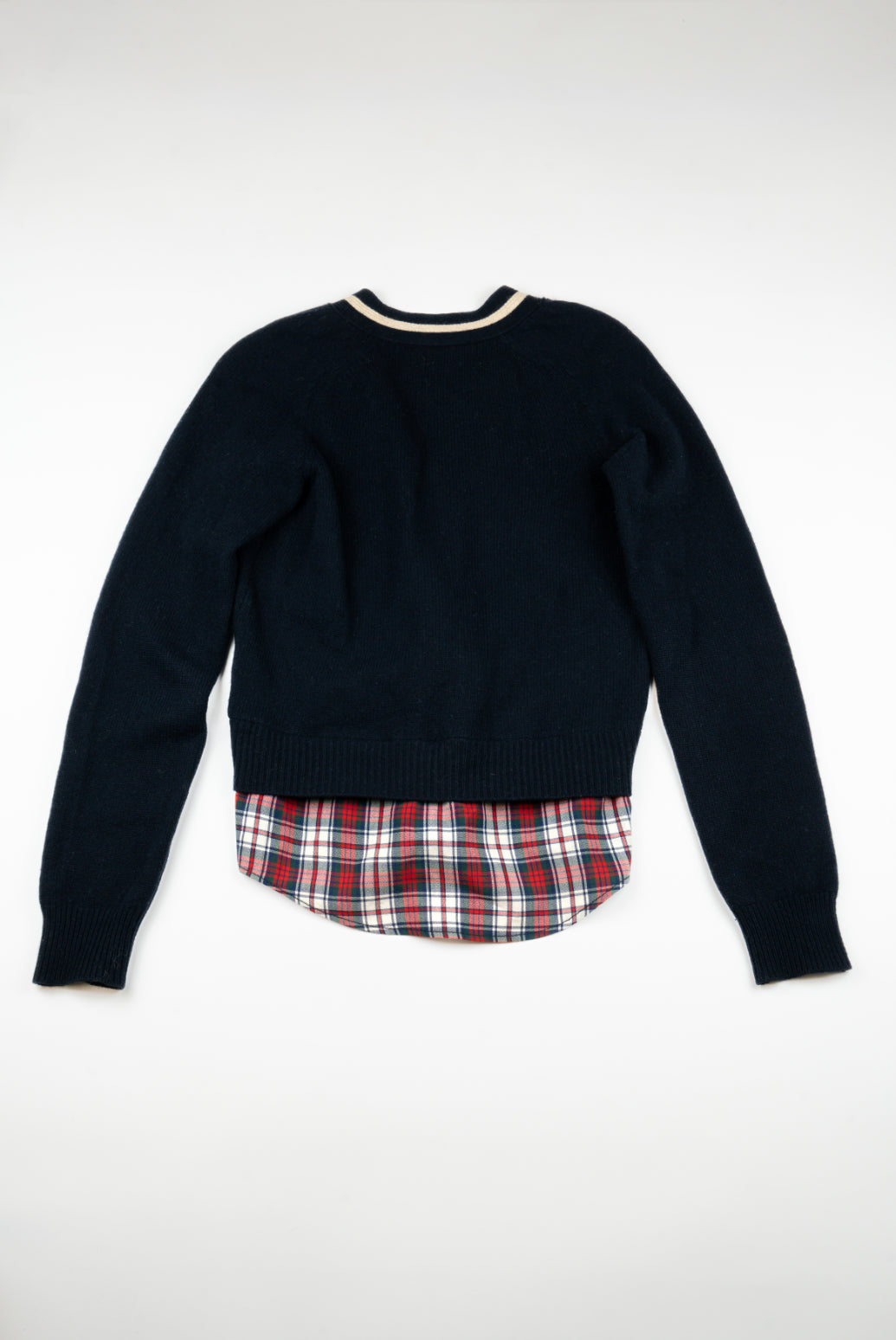DSquared - V-neck Navy jumper with attached checked shirt, FW2005