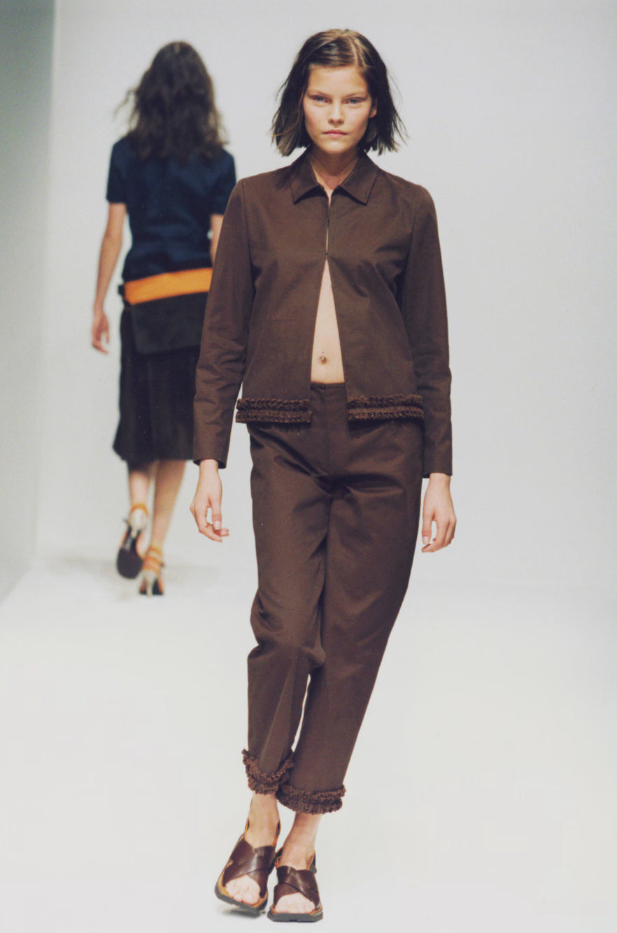 Miu Miu - brown shirt with eyelets and ruffled edges, SS1999