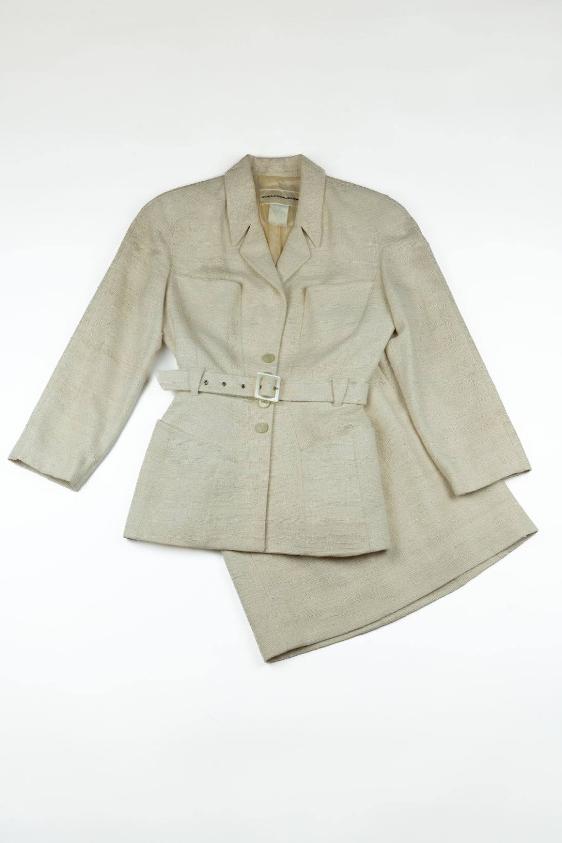 Mugler - cream suit with pearl hardwear, 1995