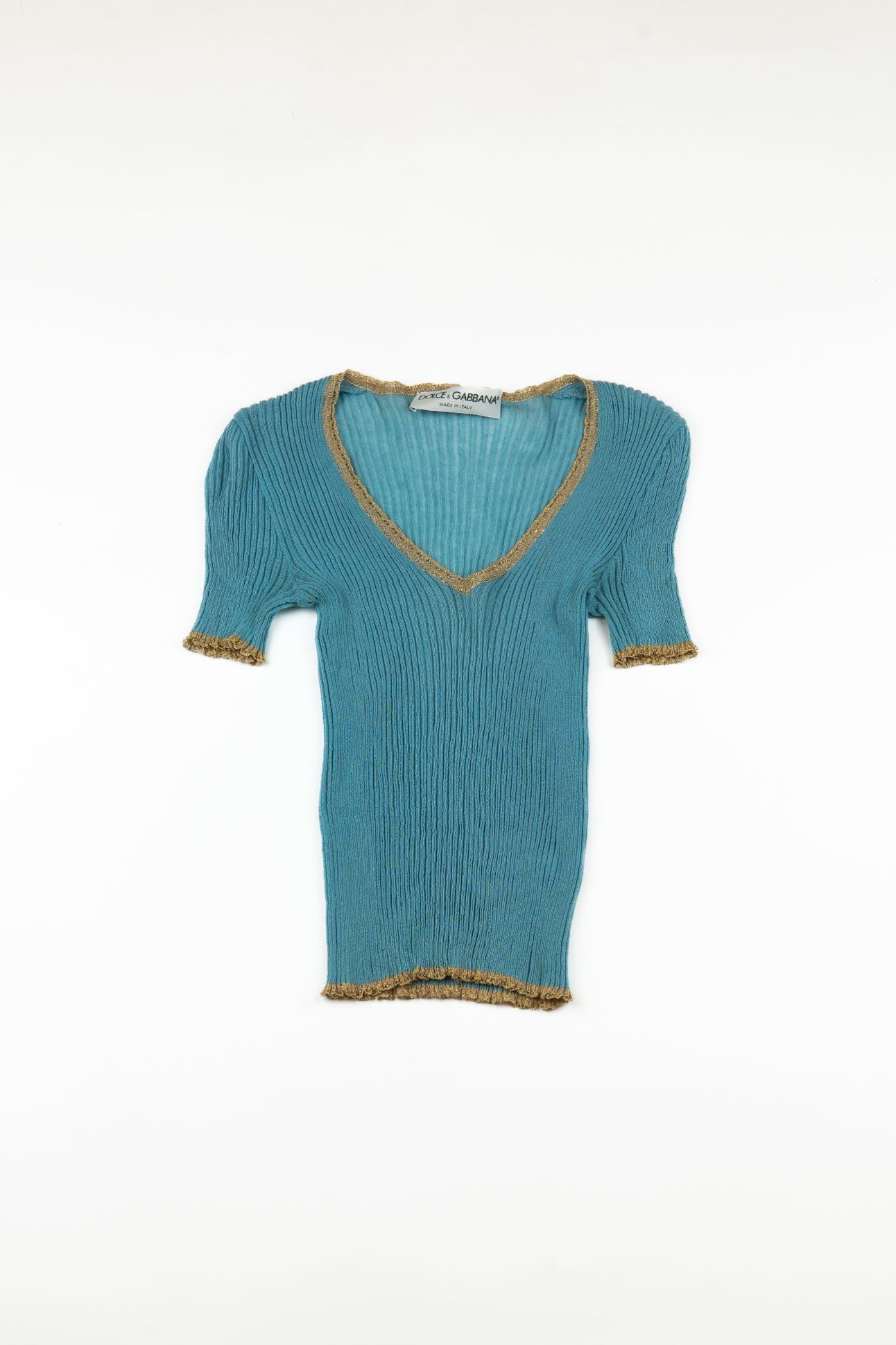 Dolce & Gabbana - Sheer blue top with gold trim, c2000s