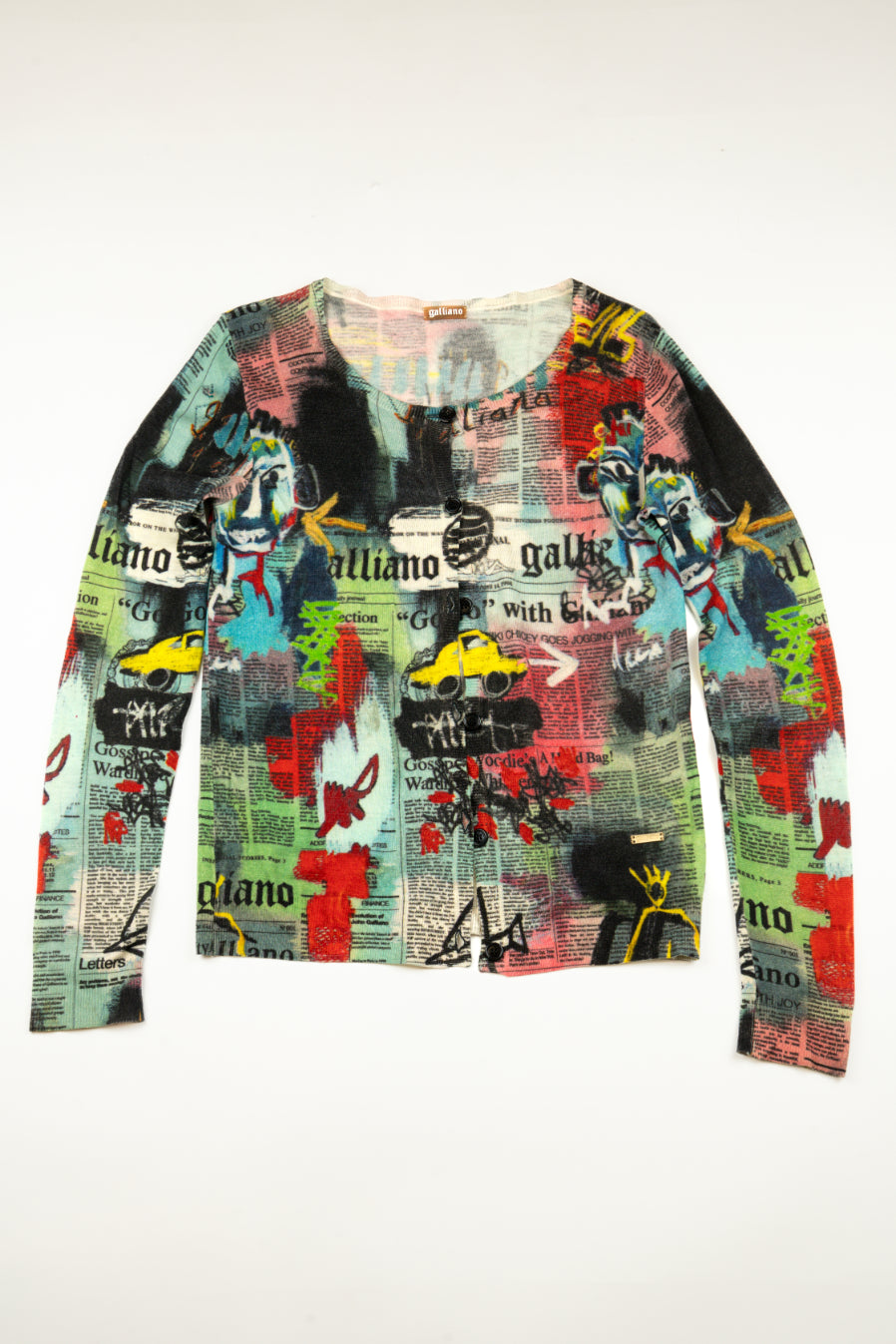 Galliano - Newspaper print knit cardigan, c.2000s