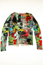Galliano - Newspaper print knit cardigan, c.2000s