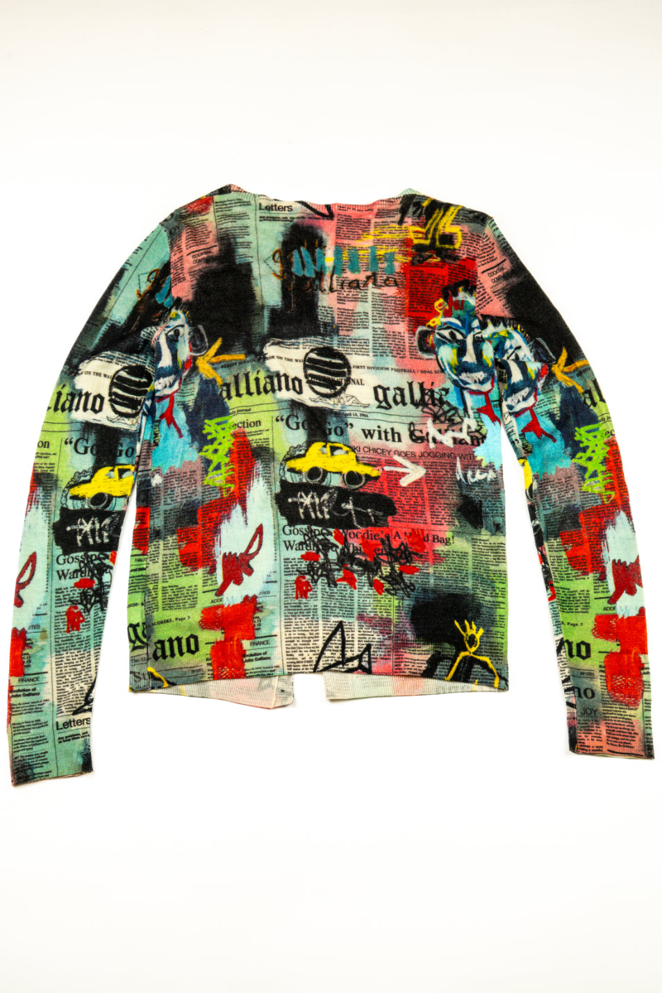 Galliano - Newspaper print knit cardigan, c.2000s