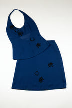 Kenzo - Blue skirt set with applique florals, SS1998