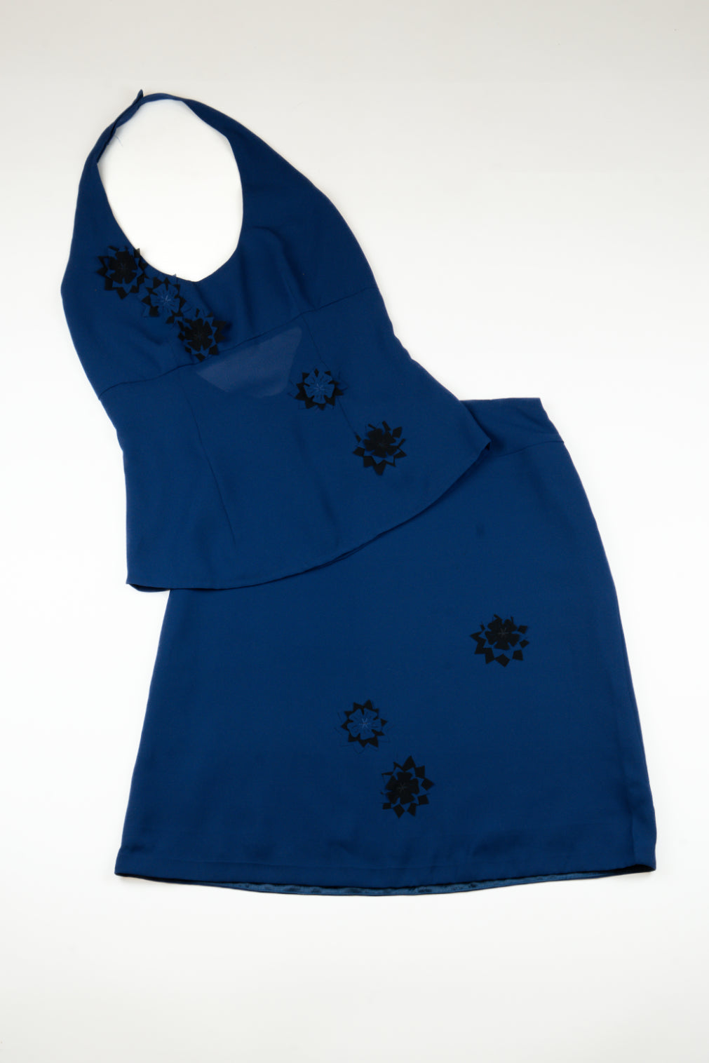 Kenzo - Blue skirt set with applique florals, SS1998