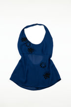 Kenzo - Blue skirt set with applique florals, SS1998