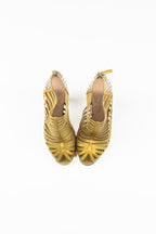 Chanel - Gold cage shoe with silver spiral heel and logo detail, 2009