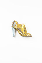 Chanel - Gold cage shoe with silver spiral heel and logo detail, 2009
