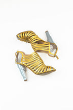 Chanel - Gold cage shoe with silver spiral heel and logo detail, 2009