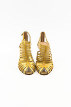 Chanel - Gold cage shoe with silver spiral heel and logo detail, 2009